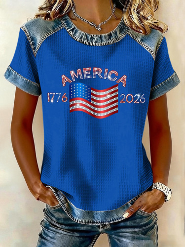 Women's 250th Anniversary Of The Founding Of the United States Short Sleeve T-shirt Summer Text Letters Printing Jersey Crew Neck Daily Going Out Casual Top