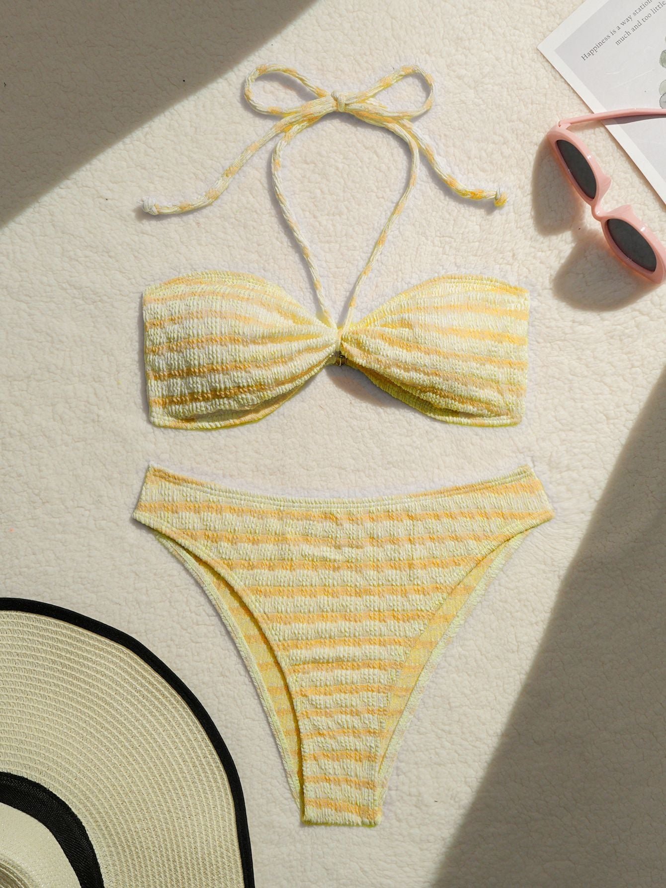 Striped Halter Two-Piece Bikini Set | Padded Wire-Free Beach Swimwear