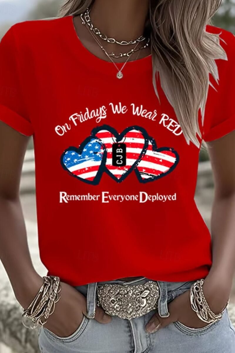 Casual Cotton Crew Neck Independence Day T-Shirt