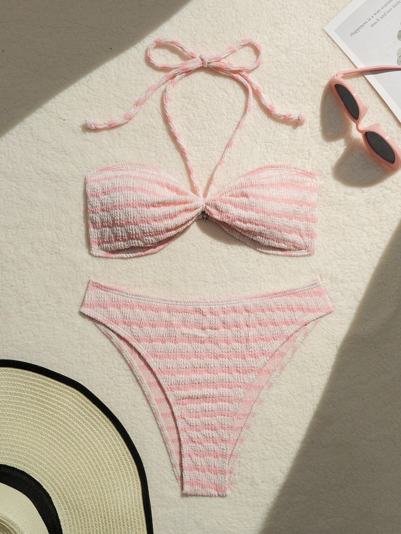 Striped Halter Two-Piece Bikini Set | Padded Wire-Free Beach Swimwear