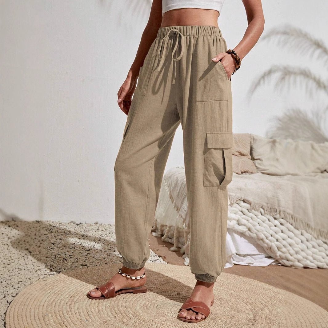 Solid Pocket Casual Cargo Pants | Elastic Waist Utility Trousers