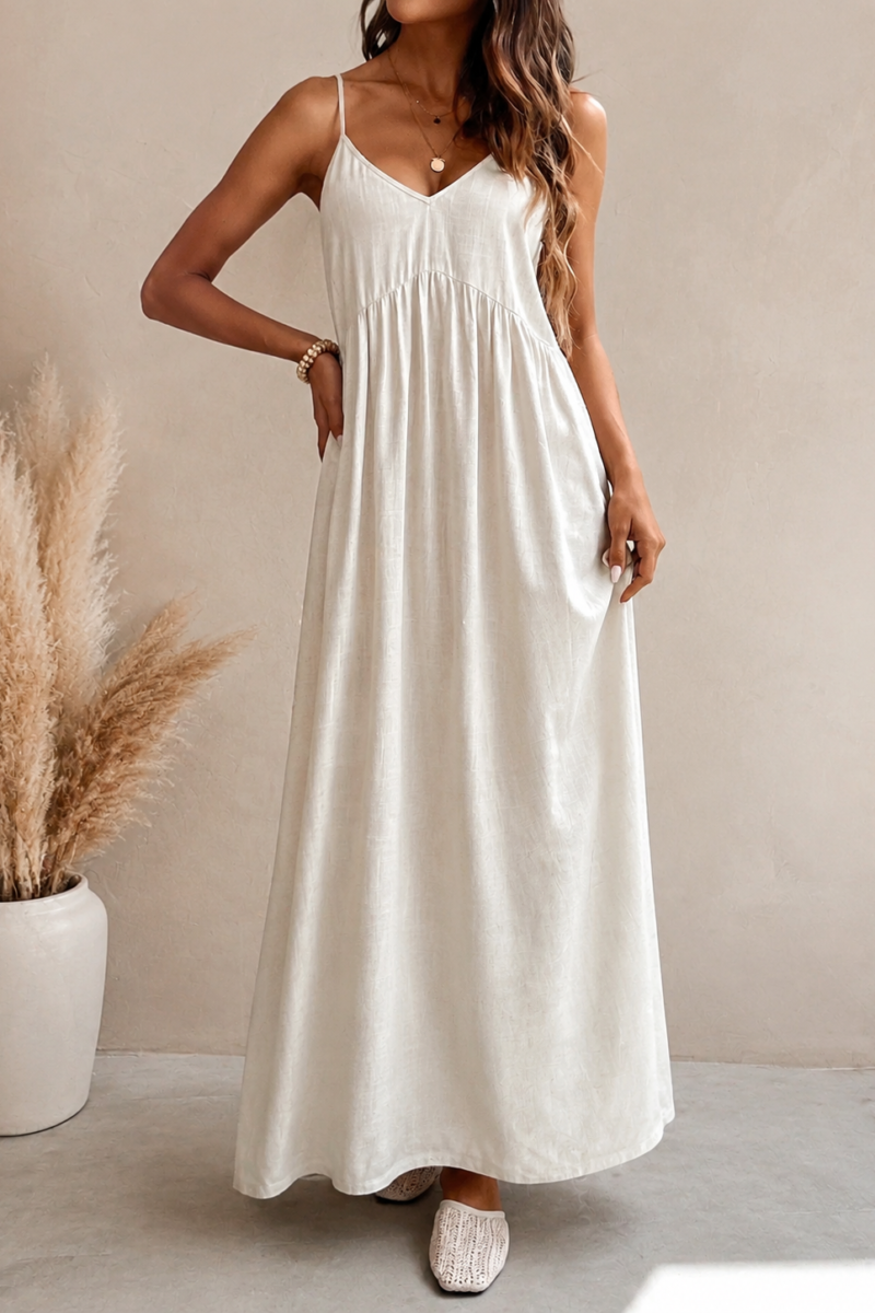 Solid Linen Loose Strap Dress | Casual Pullover Vacation Dress