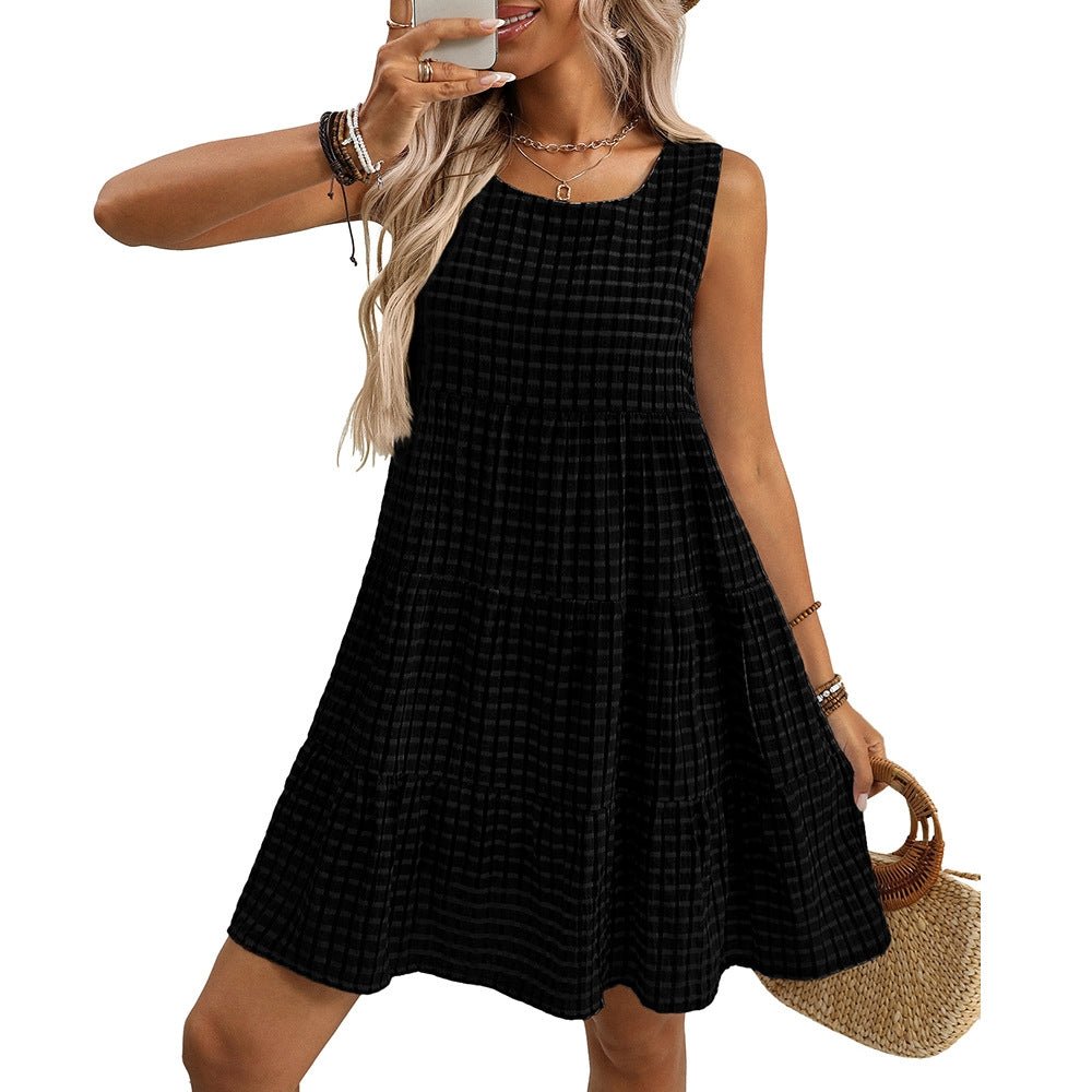 Loose Fit Plaid Sleeveless Maxi Dress | Casual High-Waist Flowing Dress