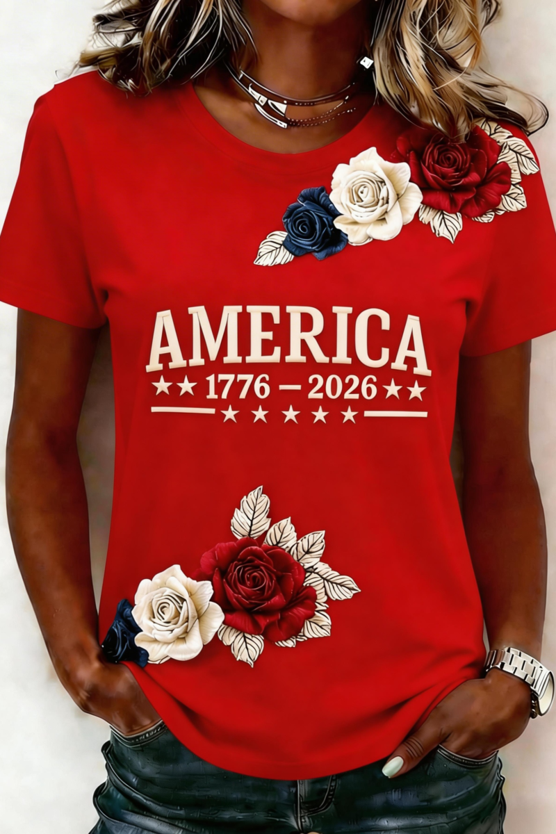 Crew Neck Casual Usa/Us/American Regular Fit T-Shirt
