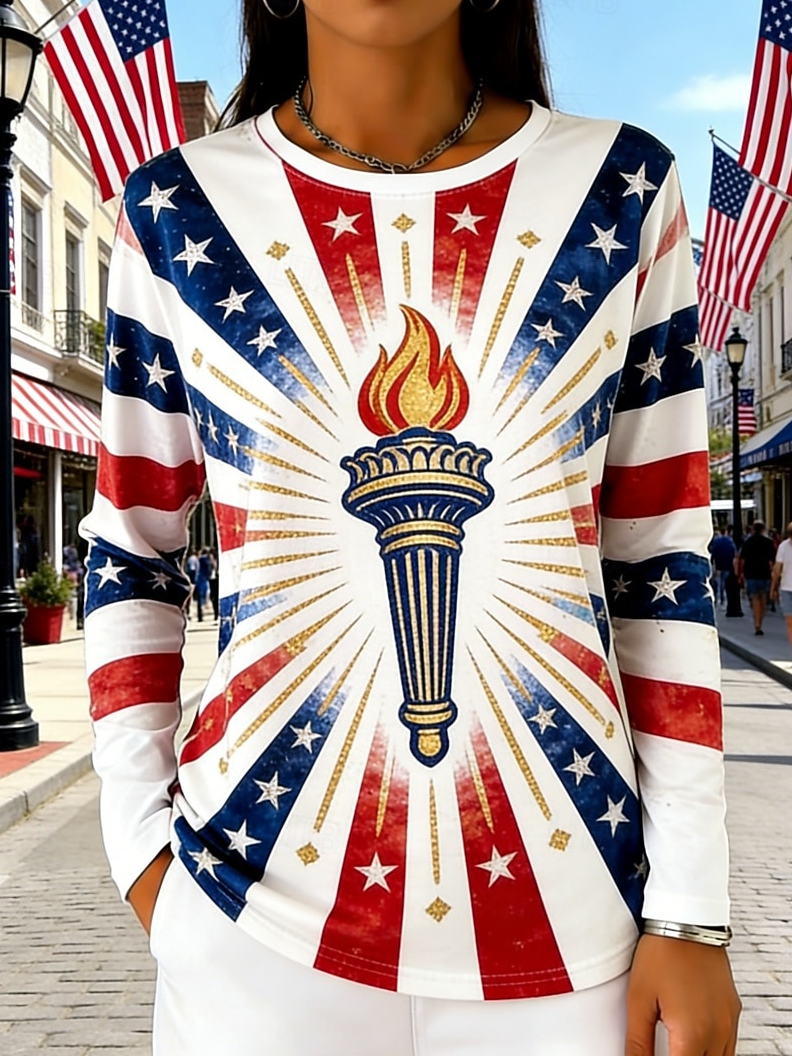 Loose America Flag Casual Crew Neck T-Shirt