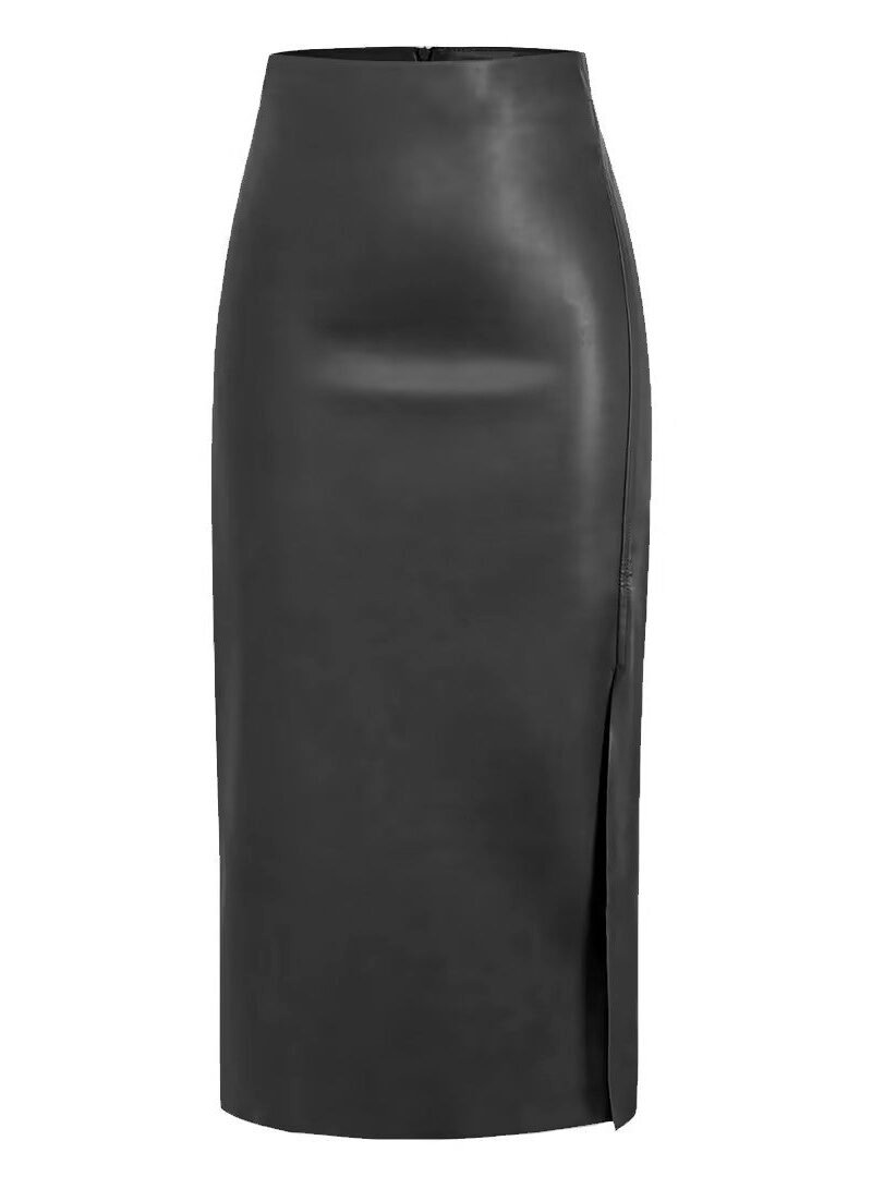 PU-Look High-Waist Slit Bodycon Maxi Skirt | Zipper Boutique Long Skirt