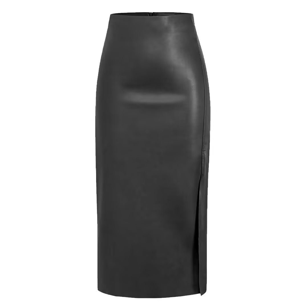 PU-Look High-Waist Slit Bodycon Maxi Skirt | Zipper Boutique Long Skirt