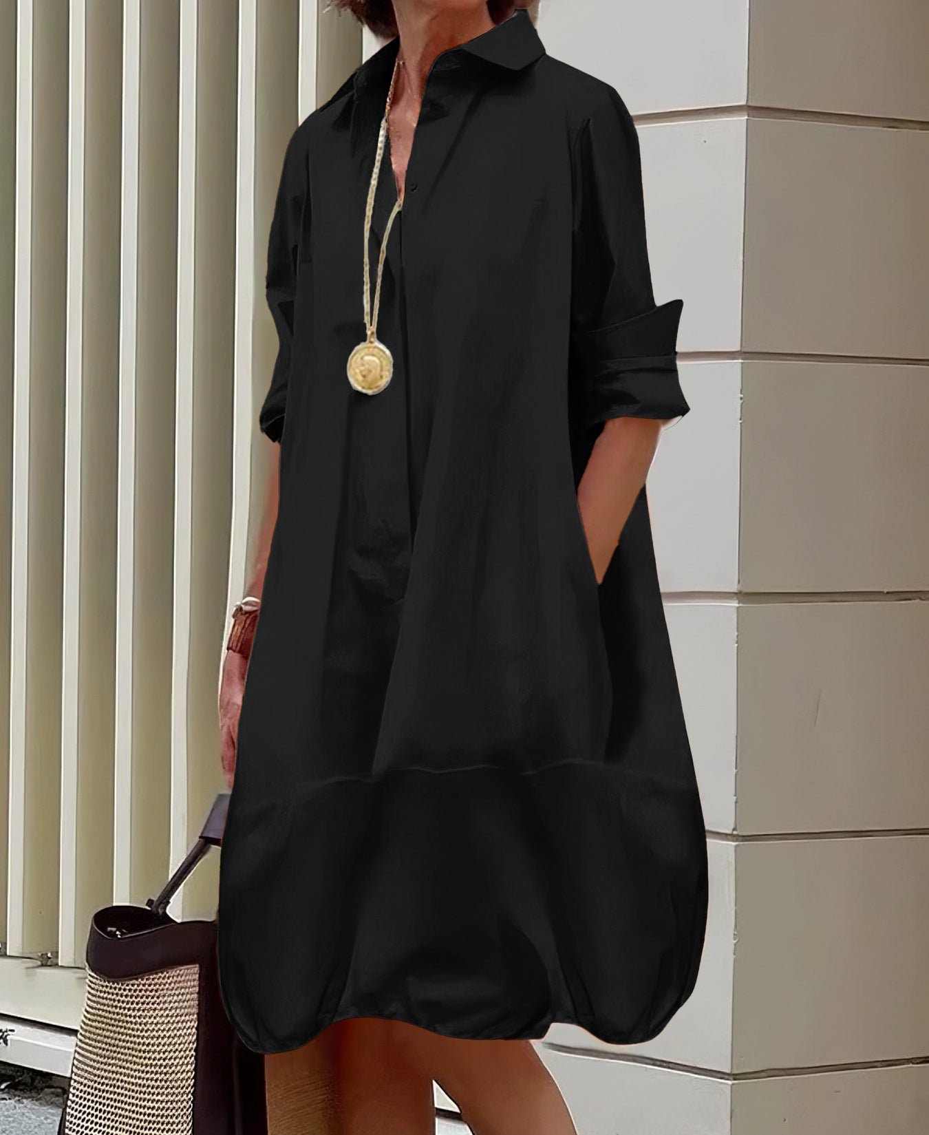Solid Color Button Front Casual Dress | Cotton A-Line Everyday Dress