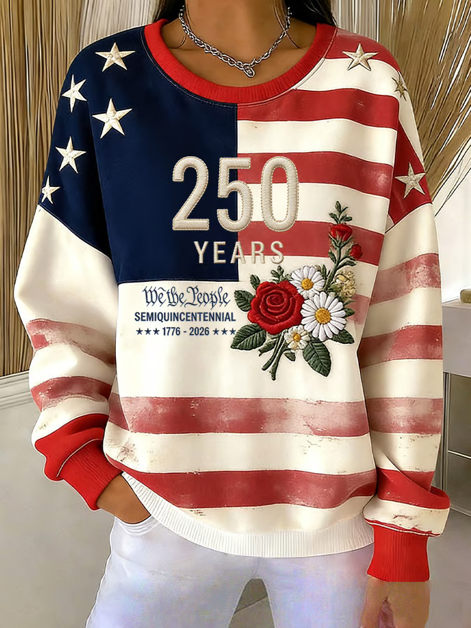Casual America Flag Printing Crew Neck Sweatshirt