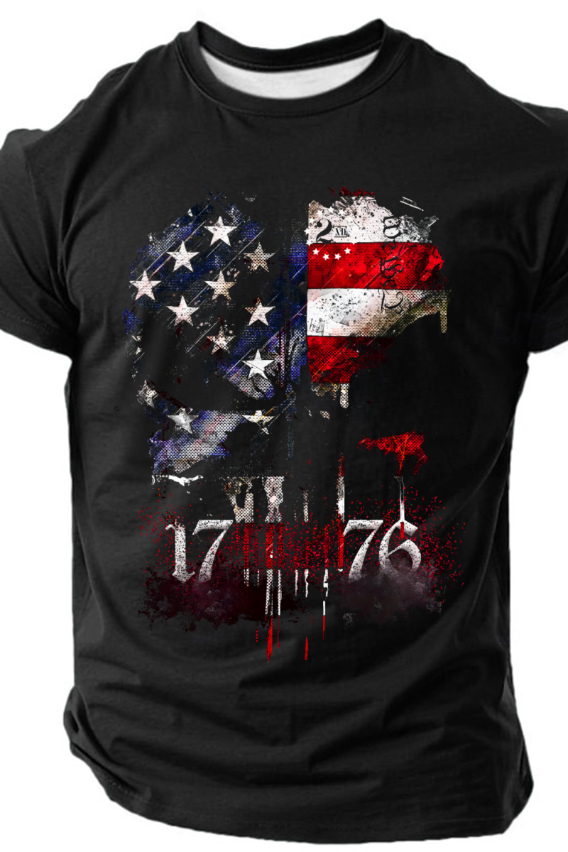 Skull, 1776 American Flag We The People Patriotism Cotton T-Shirt