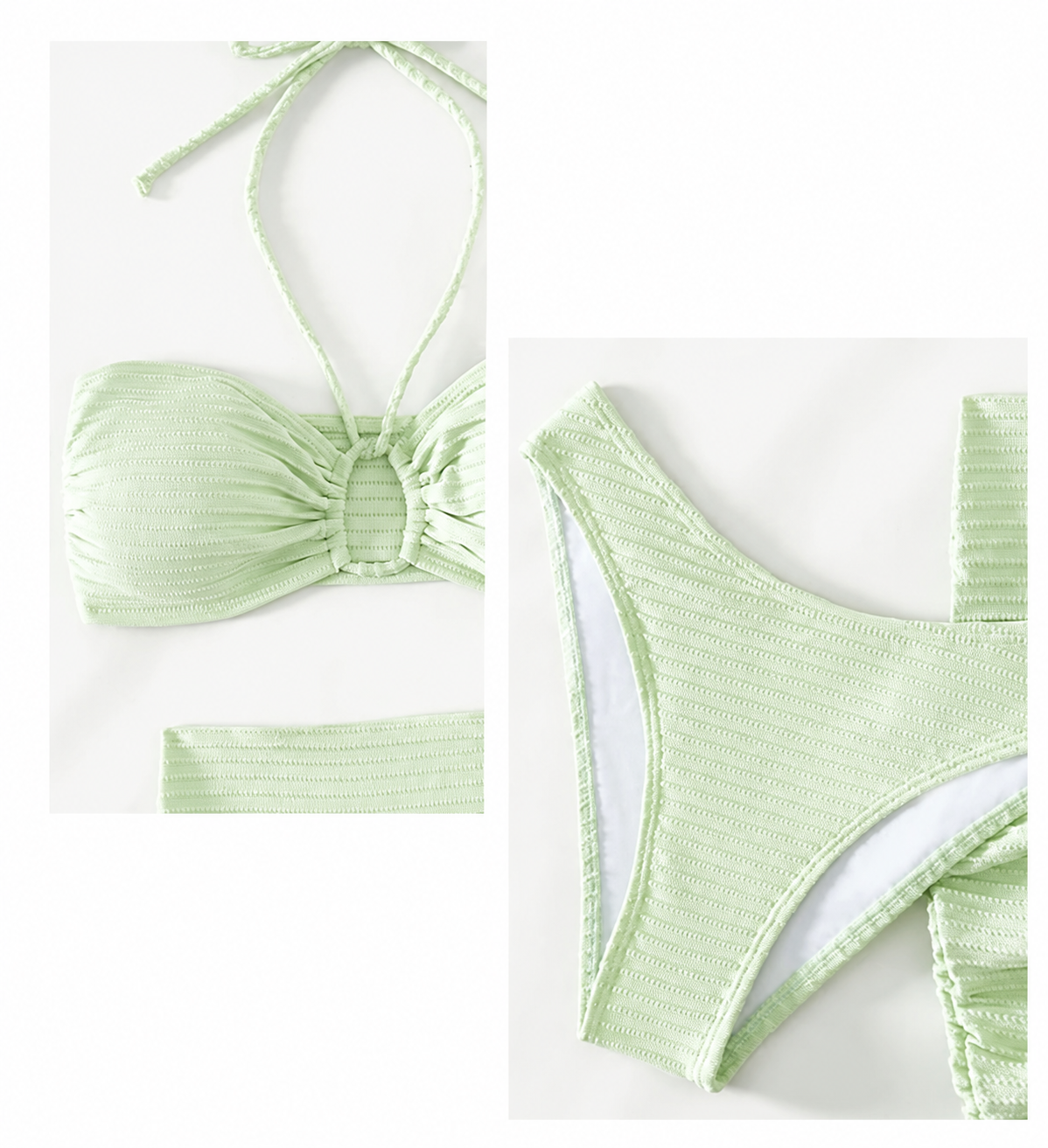 Solid Halter Three-Piece Bikini Set | Padded Swimwear with Mesh Skirt