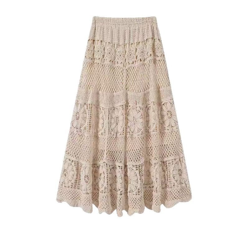 Lace Crochet Hollow A-Line Skirt | Gentle Cotton Boutique Skirt