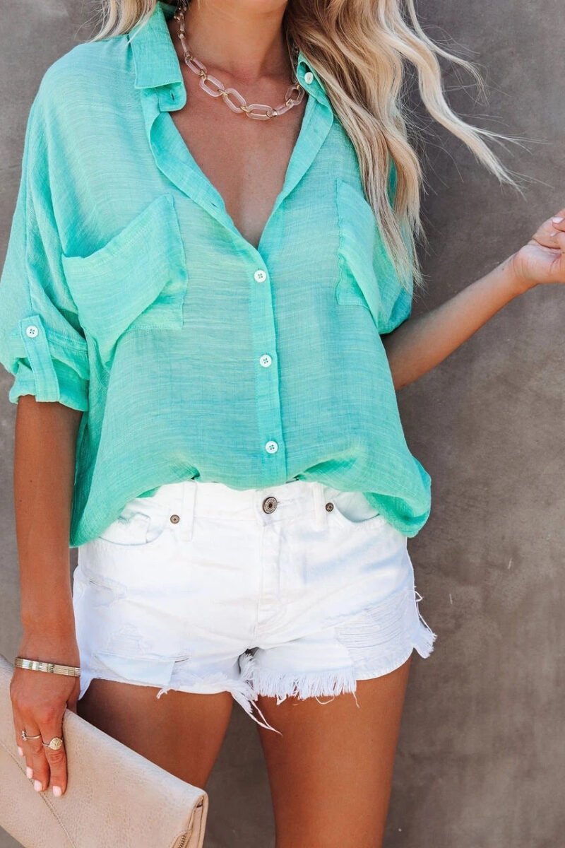 Candy Color Button-Up Pocket Shirt | Casual Oversized Summer Top