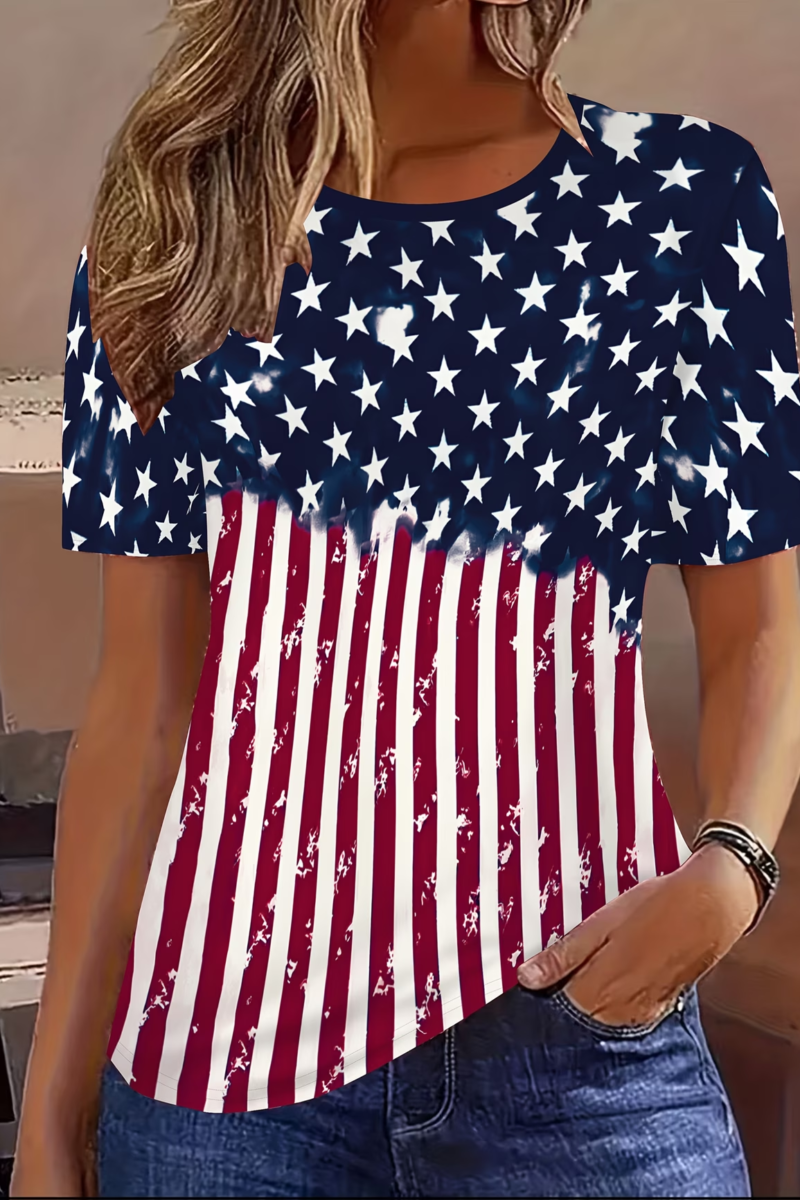 Women's Short Sleeve T-shirt Summer As Picture America Flag Printing Jersey Crew Neck Daily Going Out Casual Top