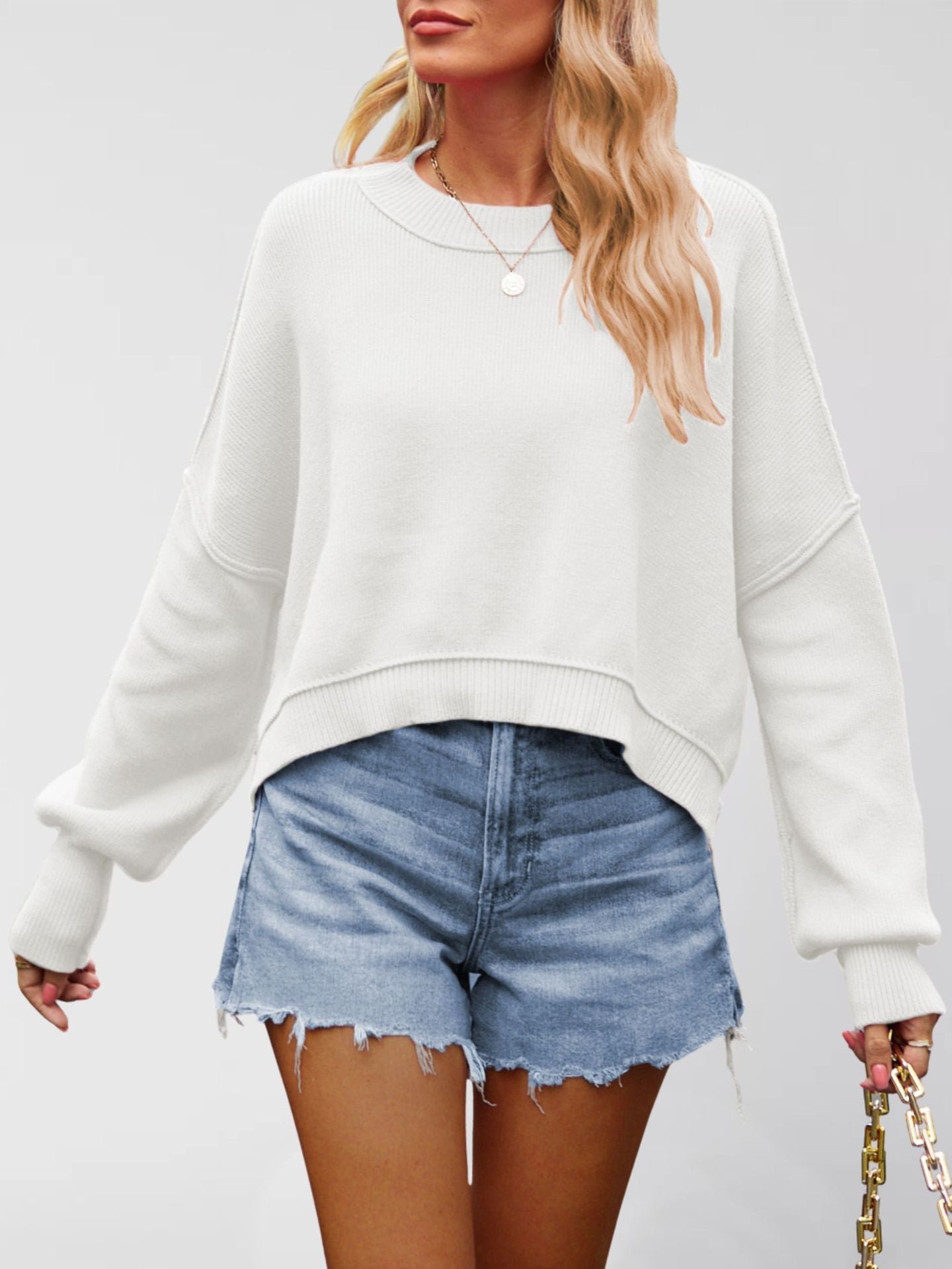 Round Neck Loose Pullover Knit Sweater | Lantern Sleeve Casual Knitwear