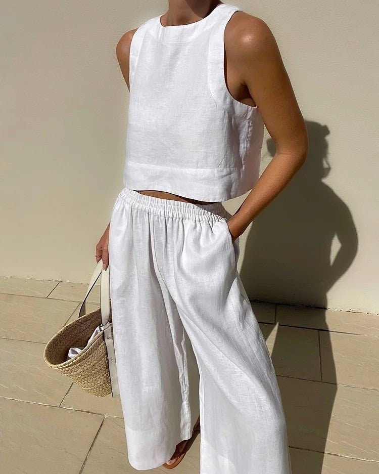 Organic Cotton Sleeveless Two-Piece Set | Casual Relaxed Pants Outfit