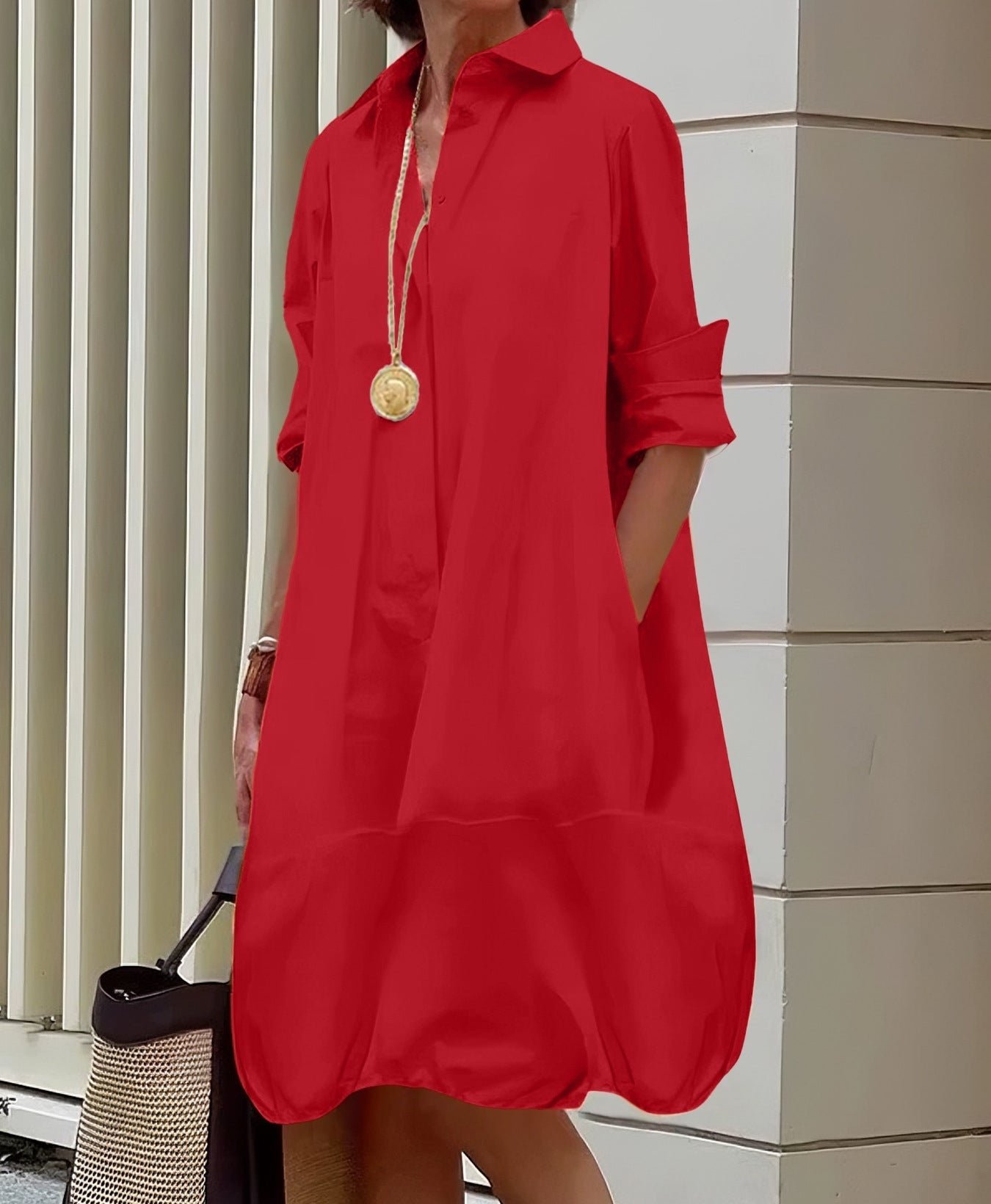 Solid Color Button Front Casual Dress | Cotton A-Line Everyday Dress