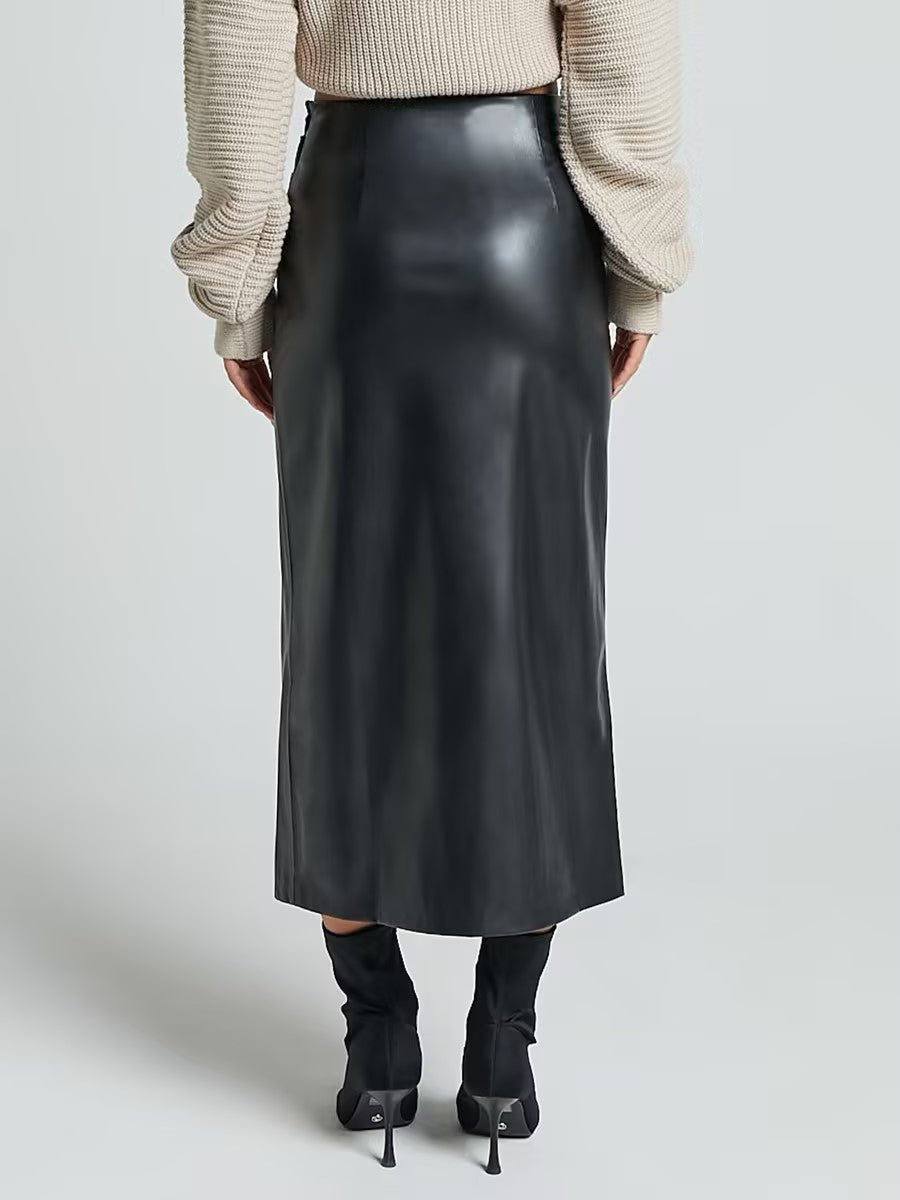 PU-Look High-Waist Slit Bodycon Maxi Skirt | Zipper Boutique Long Skirt