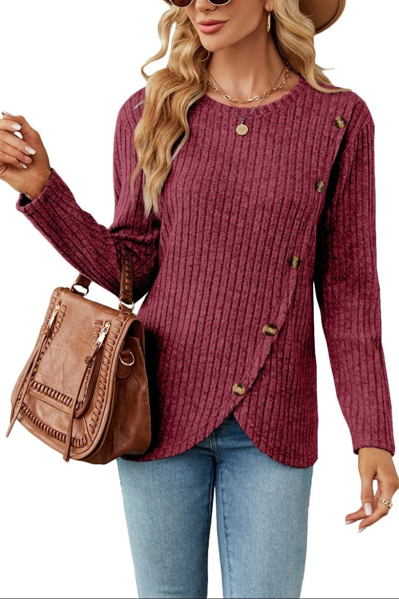 Brushed Rayon Crew Neck Tulip Hem Long Sleeve Top | Soft Layering Boutique Top
