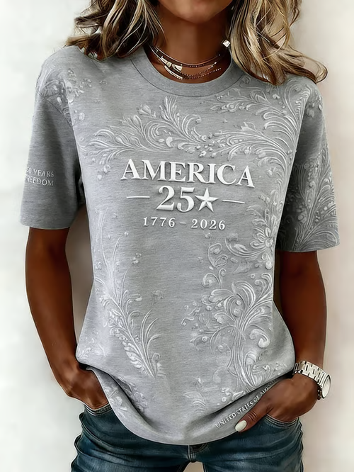 Grey Floral Cotton Casual T-Shirt