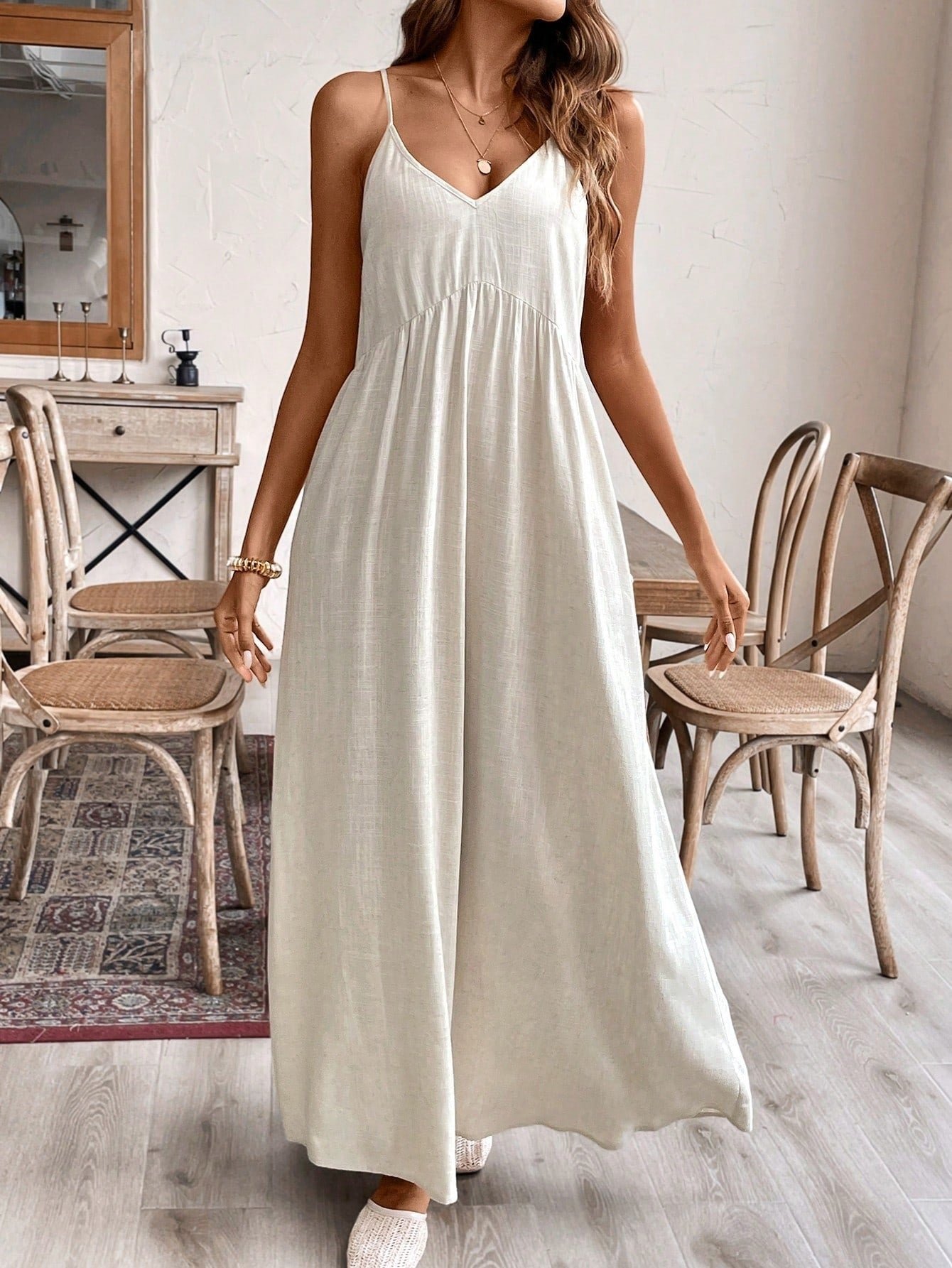 Solid Linen Loose Strap Dress | Casual Pullover Vacation Dress