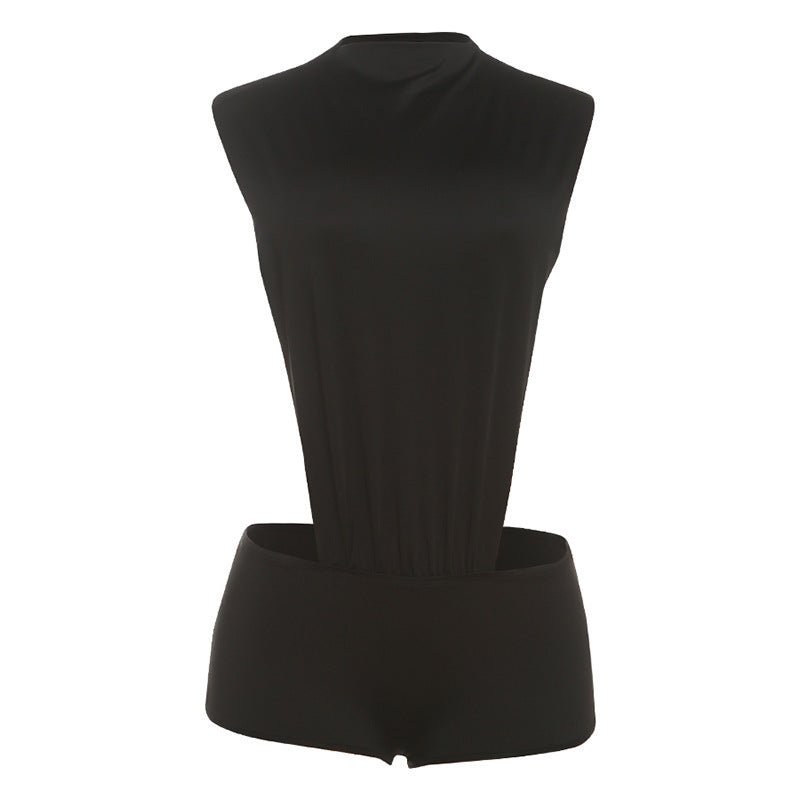 Solid Patchwork Cut-Out Sleeveless Romper | Slim-Fit Summer Jumpsuit
