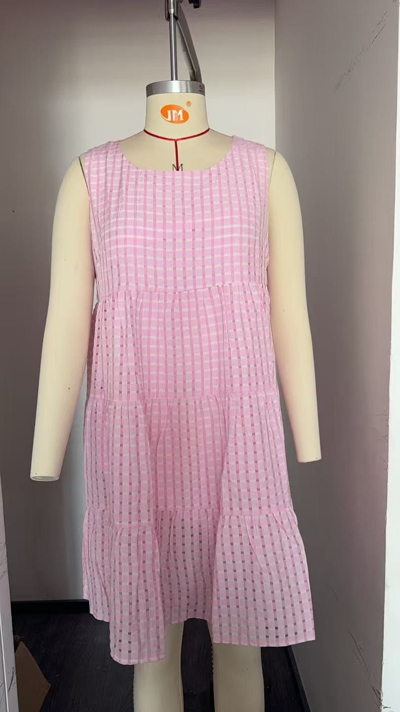 Loose Fit Plaid Sleeveless Maxi Dress | Casual High-Waist Flowing Dress