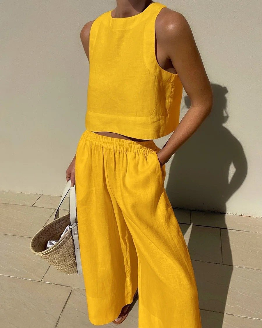 Organic Cotton Sleeveless Two-Piece Set | Casual Relaxed Pants Outfit