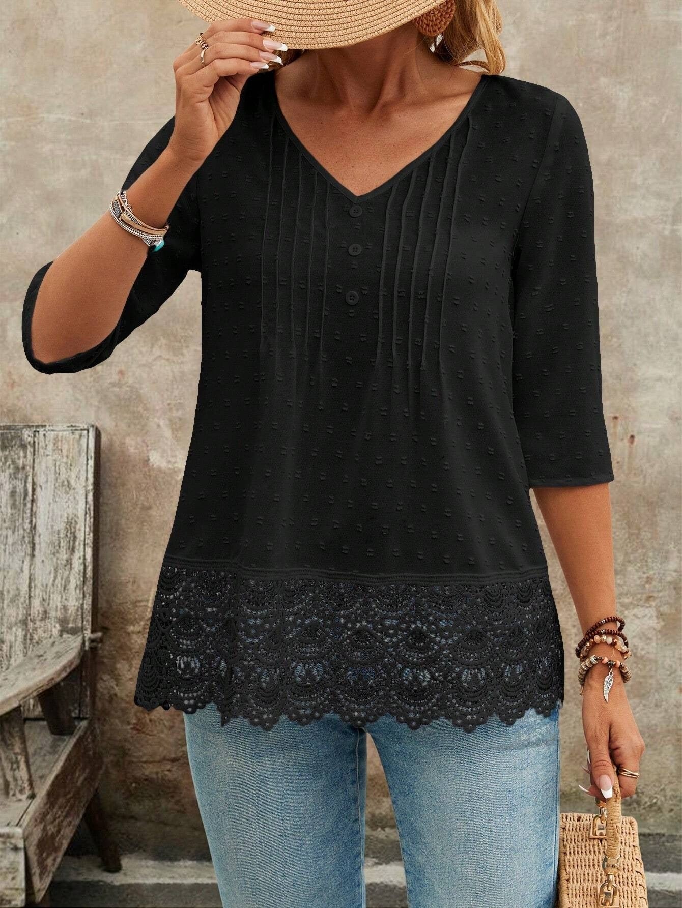 French Hollow Embroidered Lace Cropped Blouse | Elegant Pullover Boutique Top