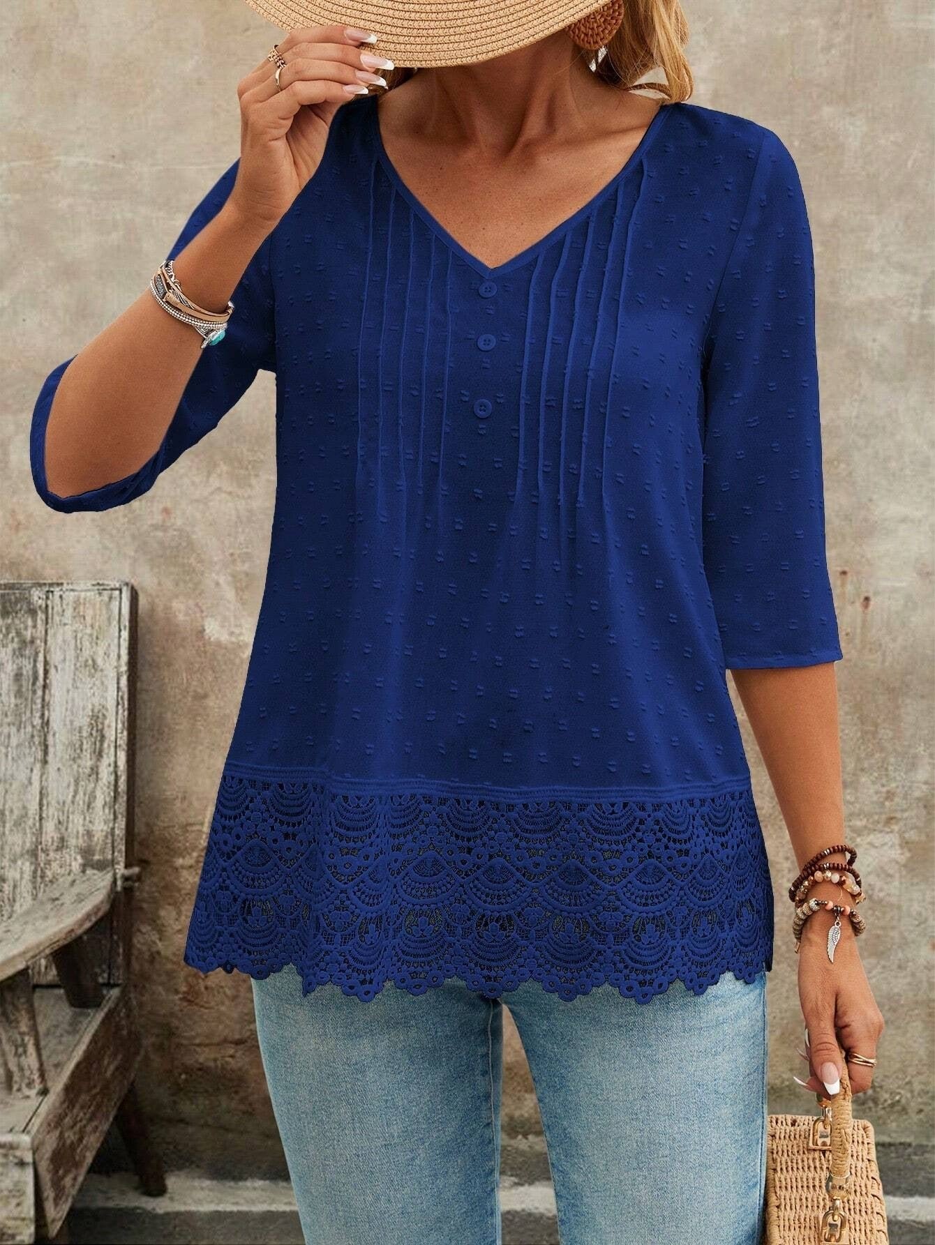 French Hollow Embroidered Lace Cropped Blouse | Elegant Pullover Boutique Top