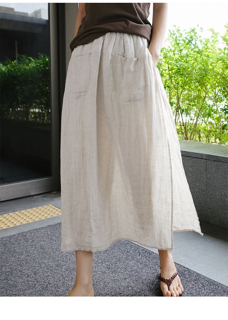 Faux Two-Piece Split Cropped Culotte Pants | Vintage Casual Skirt Trousers