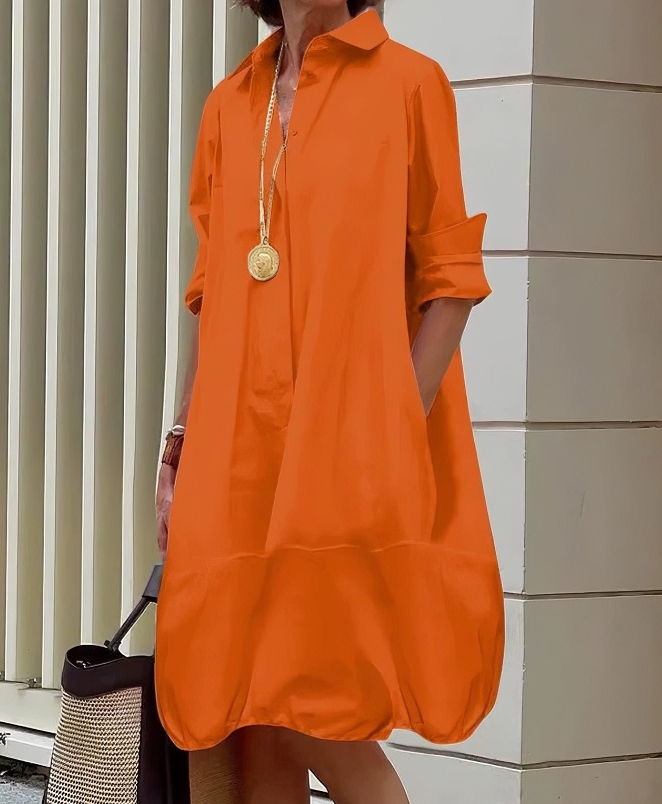 Solid Color Button Front Casual Dress | Cotton A-Line Everyday Dress