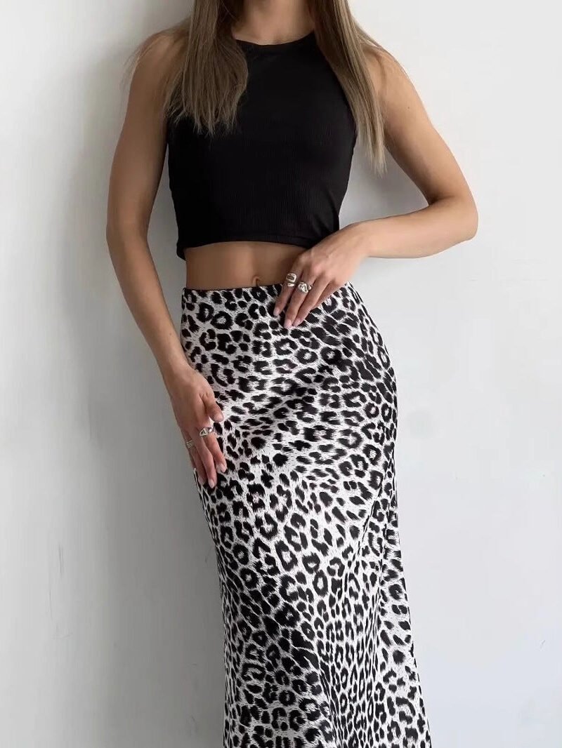 Leopard Print Satin-Look High-Waist Straight Maxi Skirt | Statement Boutique Skirt