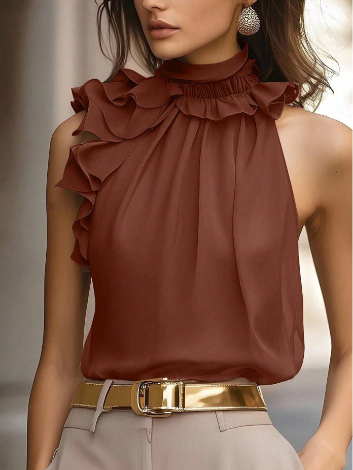 Ruffle Collar Sleeveless Pullover Blouse | Elegant Office Casual Top
