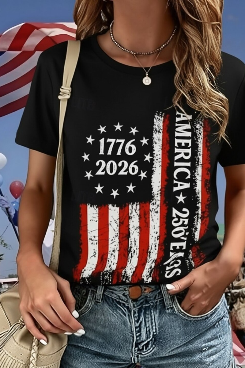 Casual Loose Crew Neck Letter Pattern T-Shirt
