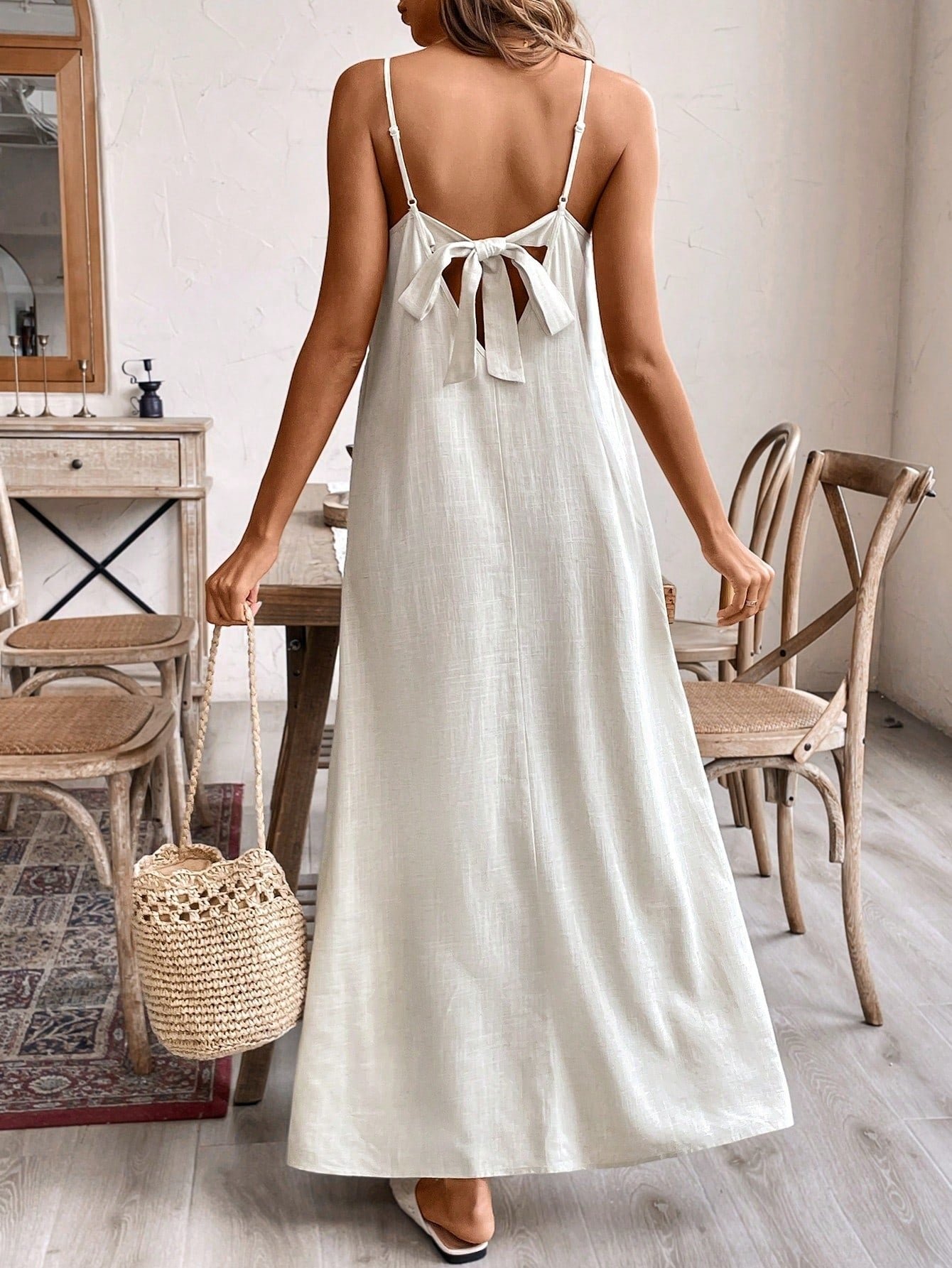 Solid Linen Loose Strap Dress | Casual Pullover Vacation Dress