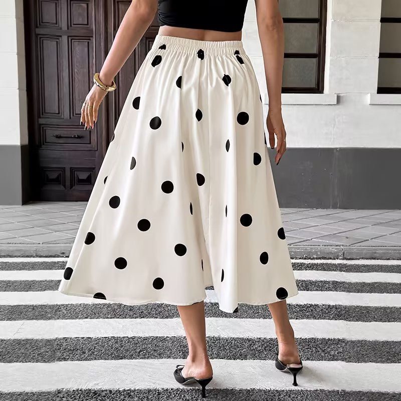 White Polka Dot Elastic Waist A-Line Skirt | Retro Elegant Boutique Skirt