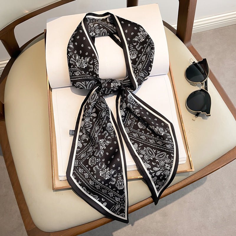 Printed Square Neck Scarf | Versatile Ribbon Tie Fashion Accessory