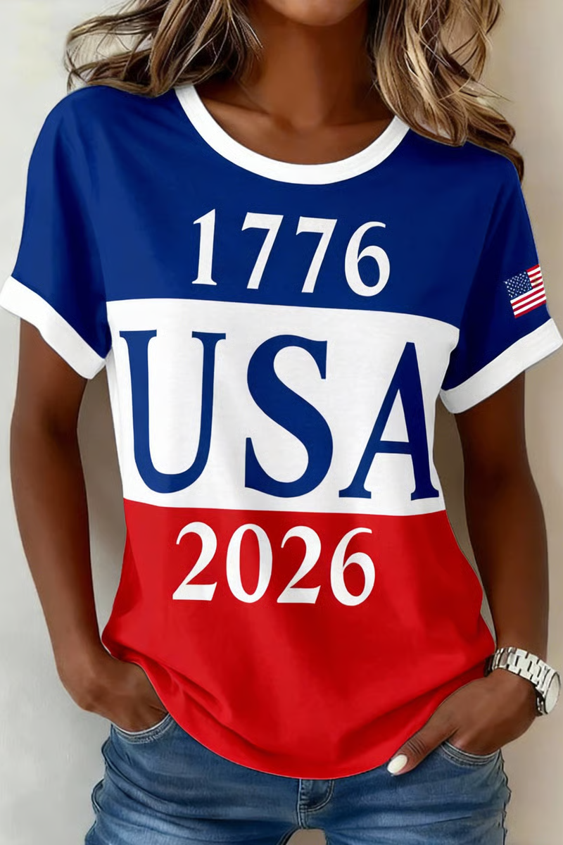 Women's Short Sleeve T-shirt Summer As Picture America Flag Printing Jersey Crew Neck Daily Going Out Casual Top