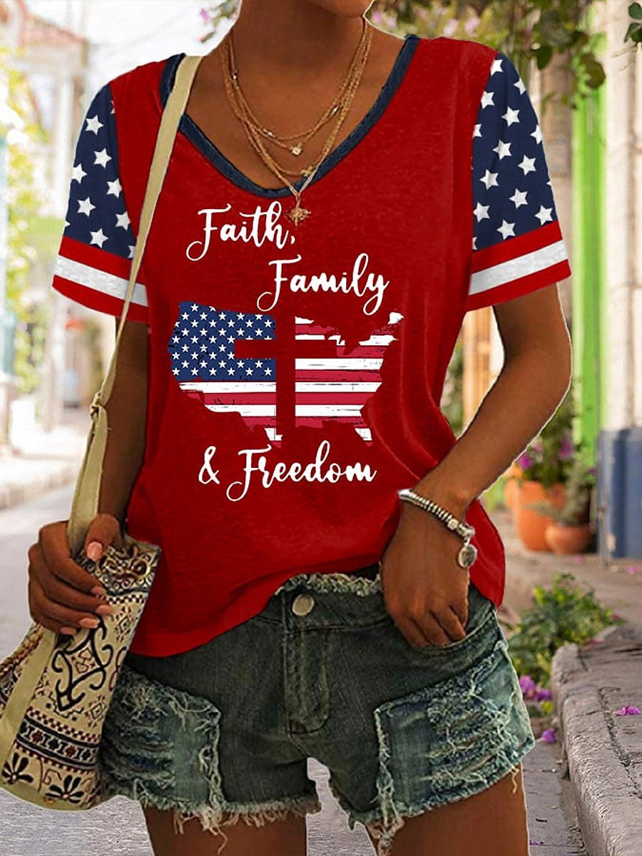 Women's 250th Anniversary Of The Founding Of the United States Vintage Short Sleeve V Neck 3D Printing Daily Going Out Casual T-Shirt