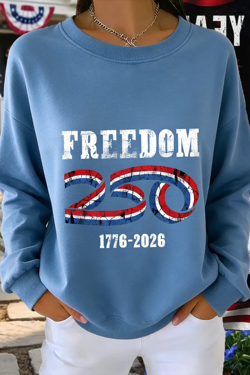 Simple Crew Neck Loose Independence Day Sweatshirt