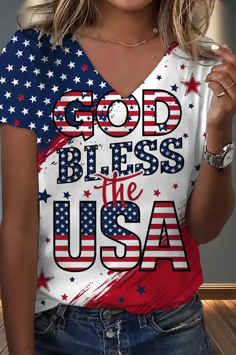 Women's Short Sleeve T-shirt Summer As Picture America Flag Jersey V Neck Holiday Going Out Casual Top