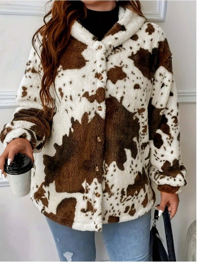 Printed Fuzzy Hooded Wool-Blend Jacket | Cozy Autumn Winter Boutique Outerwear