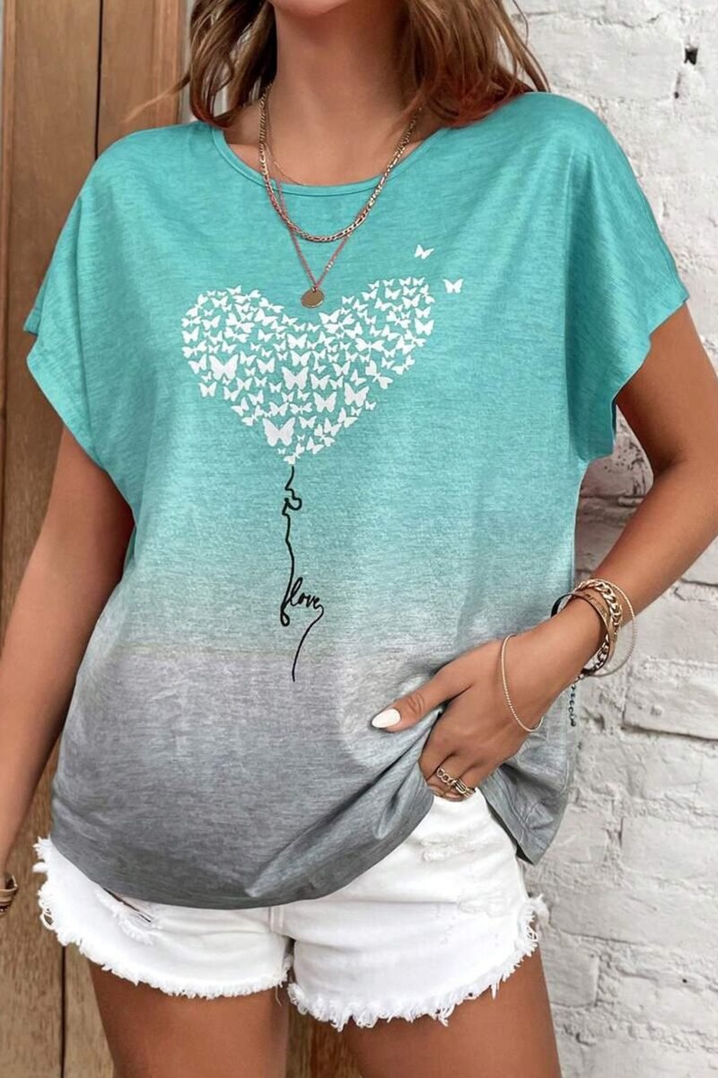 Heart/Cordate Print Crew Neck Sleeveless Jersey Casual T-Shirt