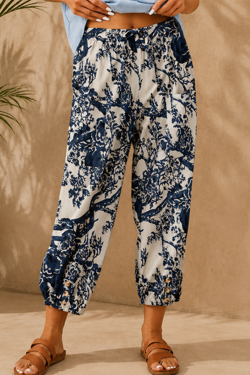 Linen Drawstring Cropped Jogger Pants | High Waist Casual Trousers
