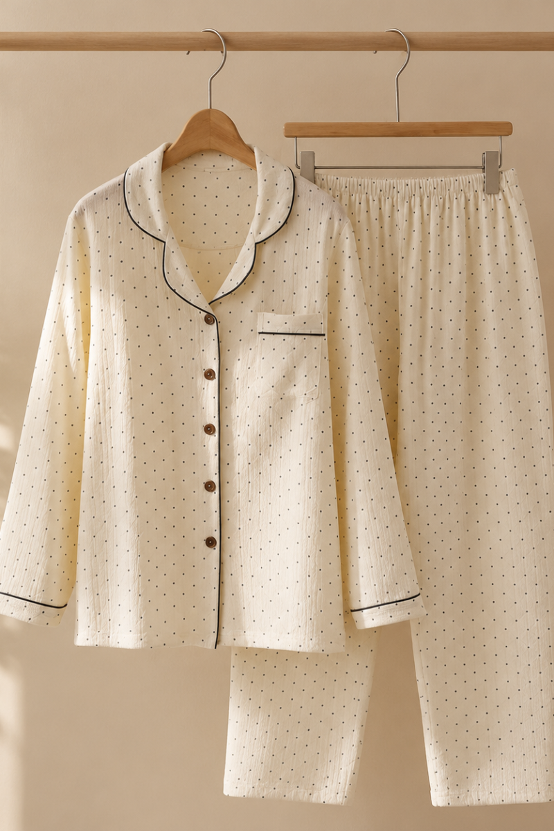 Cotton Long-Sleeve Loungewear Pajama Set | Relaxed Homewear Two-Piece Outfit