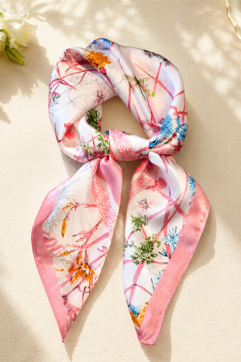 Printed Square Silk-Feel Scarf | Versatile Neck & Hair Accessory