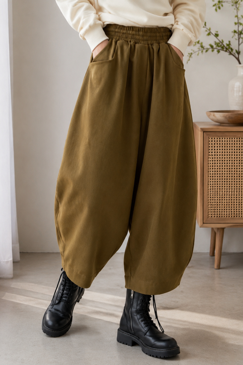 Vintage Japanese-Style Balloon Pants | Relaxed Wide-Leg Cropped Trousers