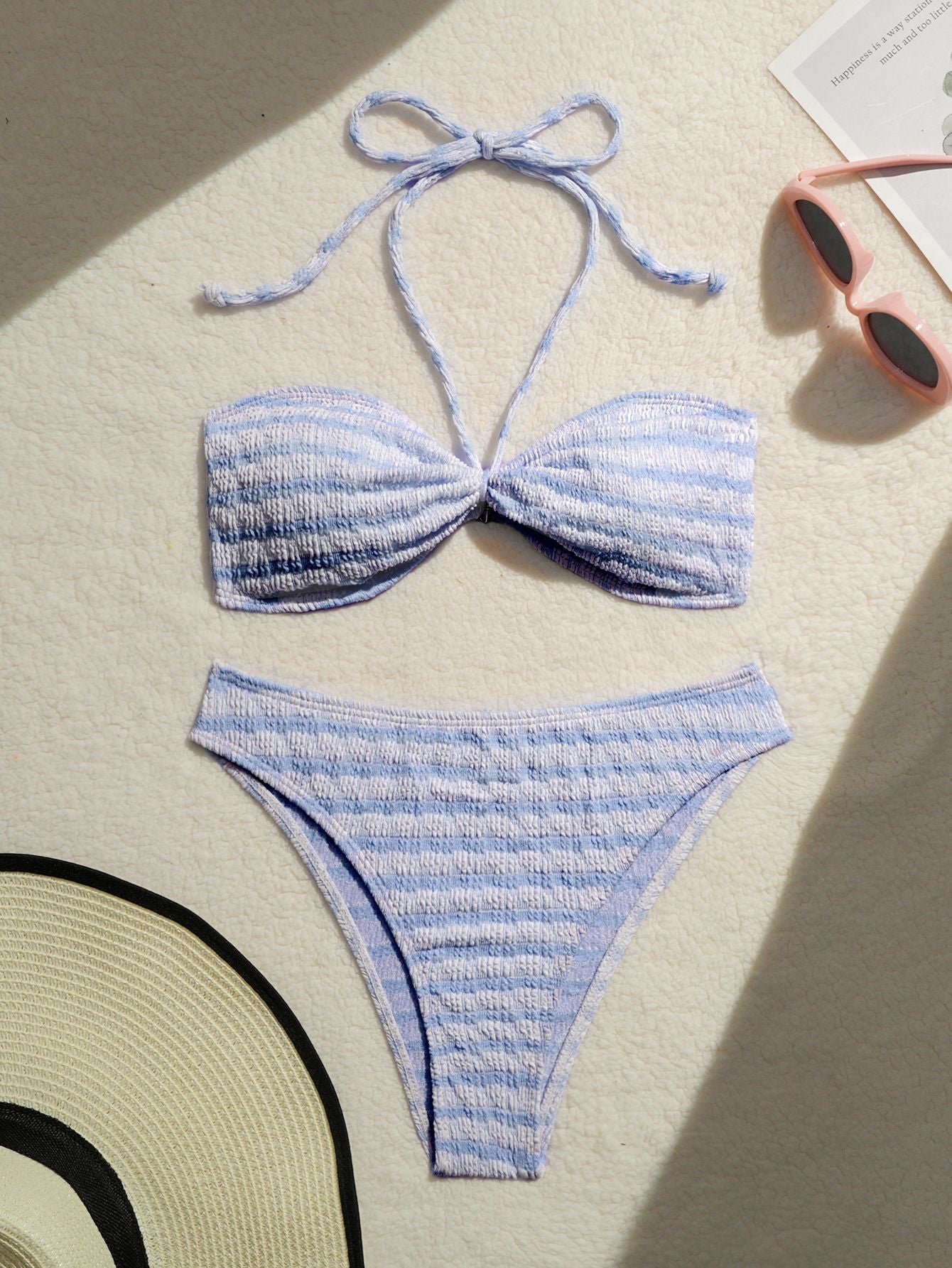 Striped Halter Two-Piece Bikini Set | Padded Wire-Free Beach Swimwear