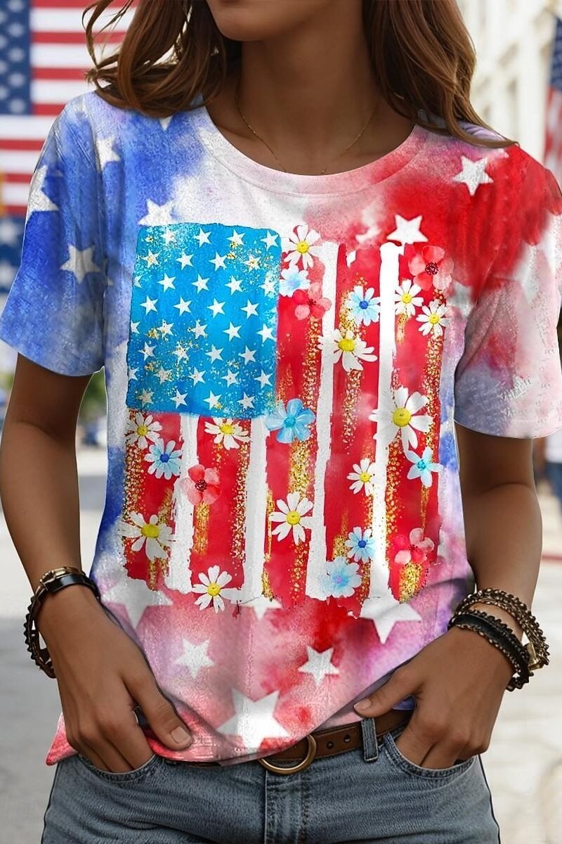 Crew Neck Casual Loose Gradient Pattern T-Shirt